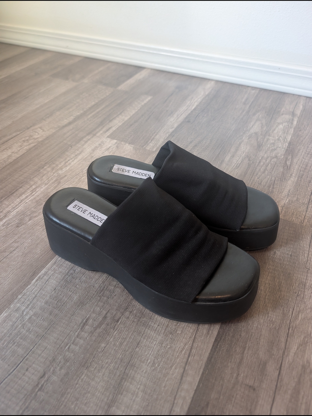 Steve Madden Black Platform Slide Sandals